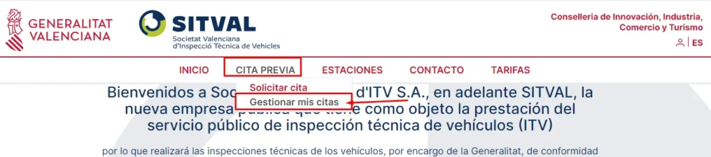 gestionar citas itv sitval